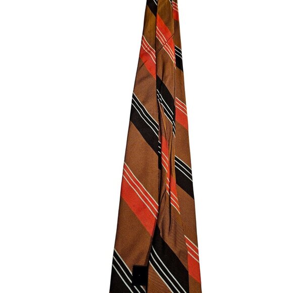 Vintage Wembley Brown & Orange Striped Tie For Black, Olive, Brown Suit Wrinkled - Picture 6 of 7
